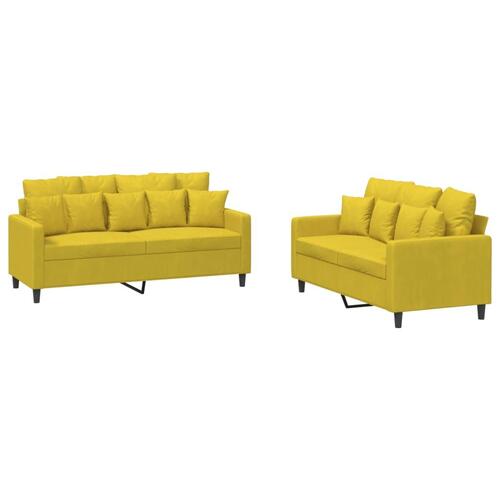 2 personers sofa med hynder velour gul