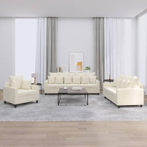 3 personers sofa med hynder velour cremefarvet
