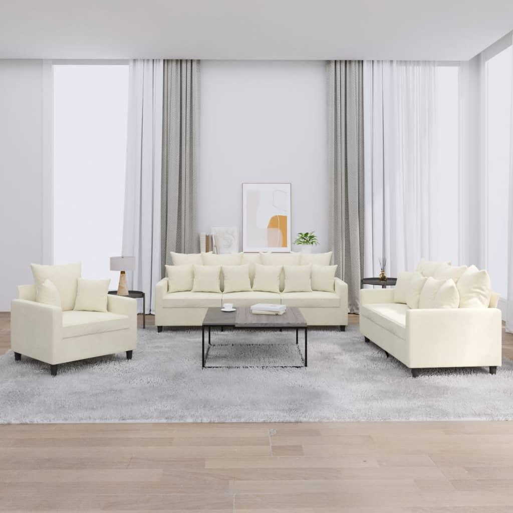 3 personers sofa med hynder velour cremefarvet