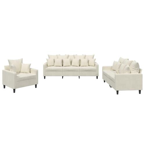 3 personers sofa med hynder velour cremefarvet