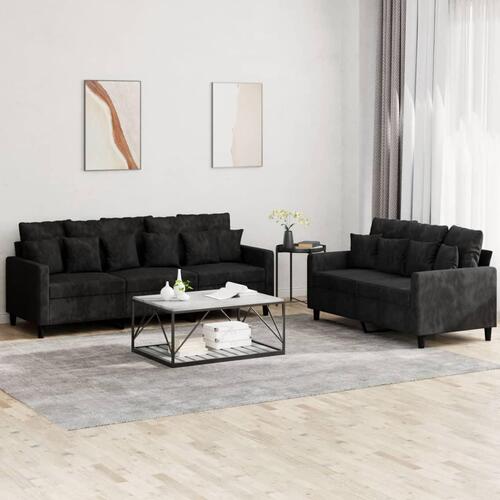 2 personers sofa med hynder velour sort