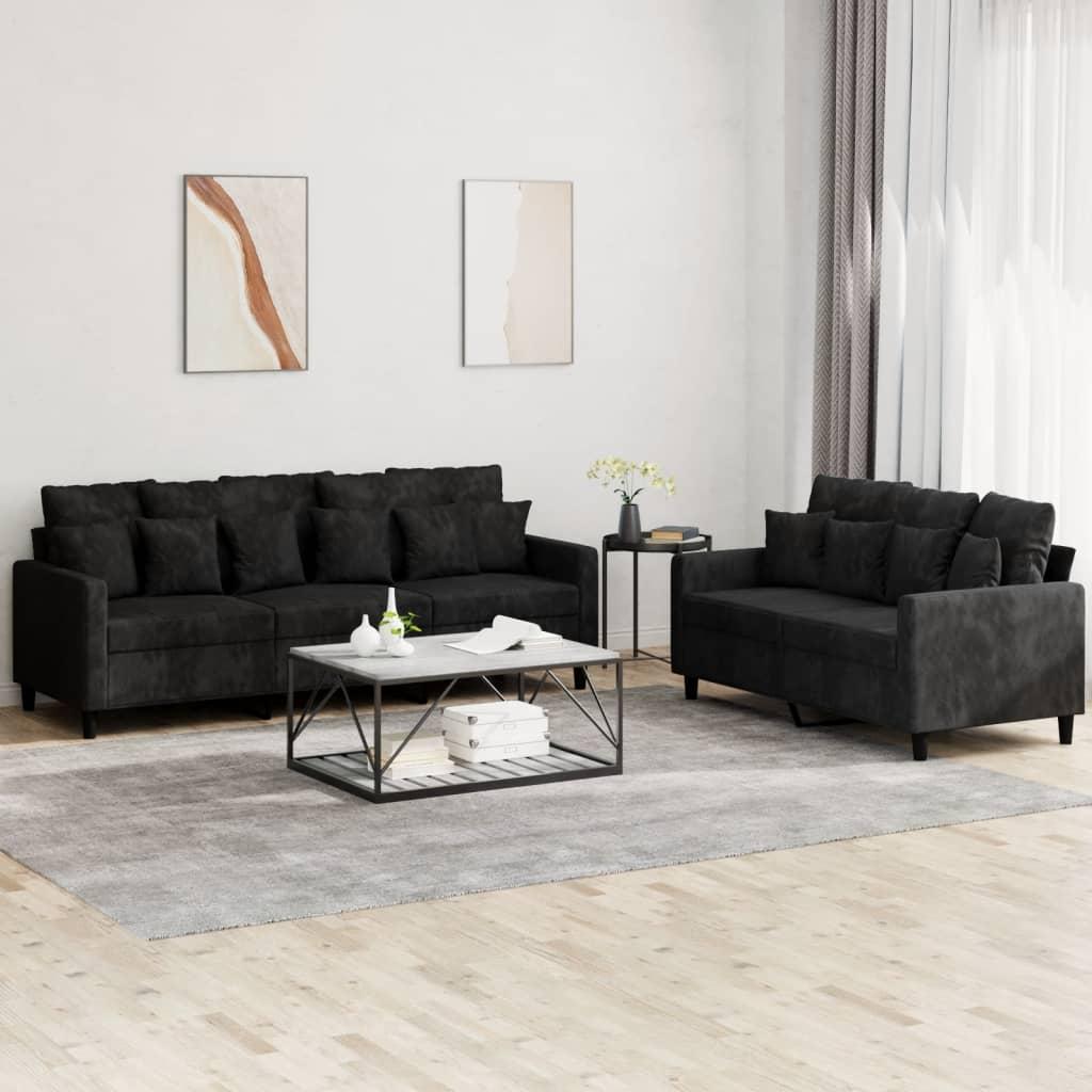 2 personers sofa med hynder velour sort