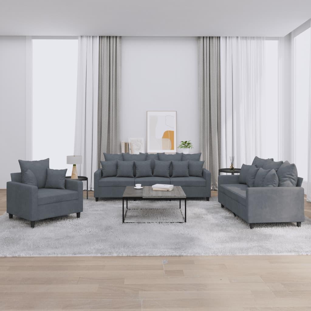 3 personers sofa med hynder velour mørkegrå