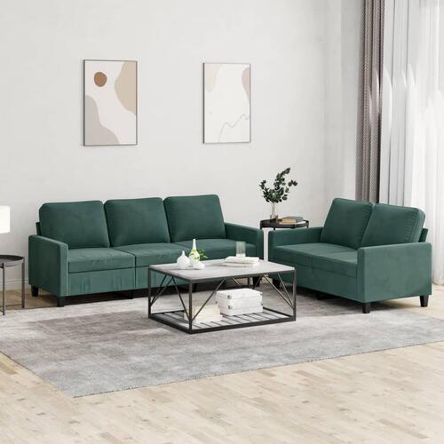 2 personers sofa med hynder velour mørkegrøn