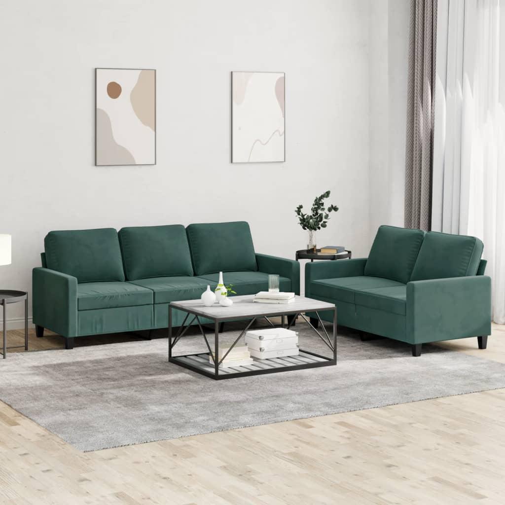 2 personers sofa med hynder velour mørkegrøn