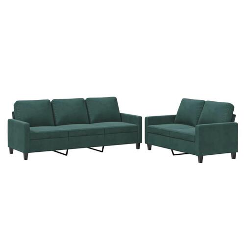 2 personers sofa med hynder velour mørkegrøn