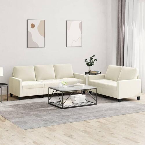 2 personers sofa med hynder velour cremefarvet