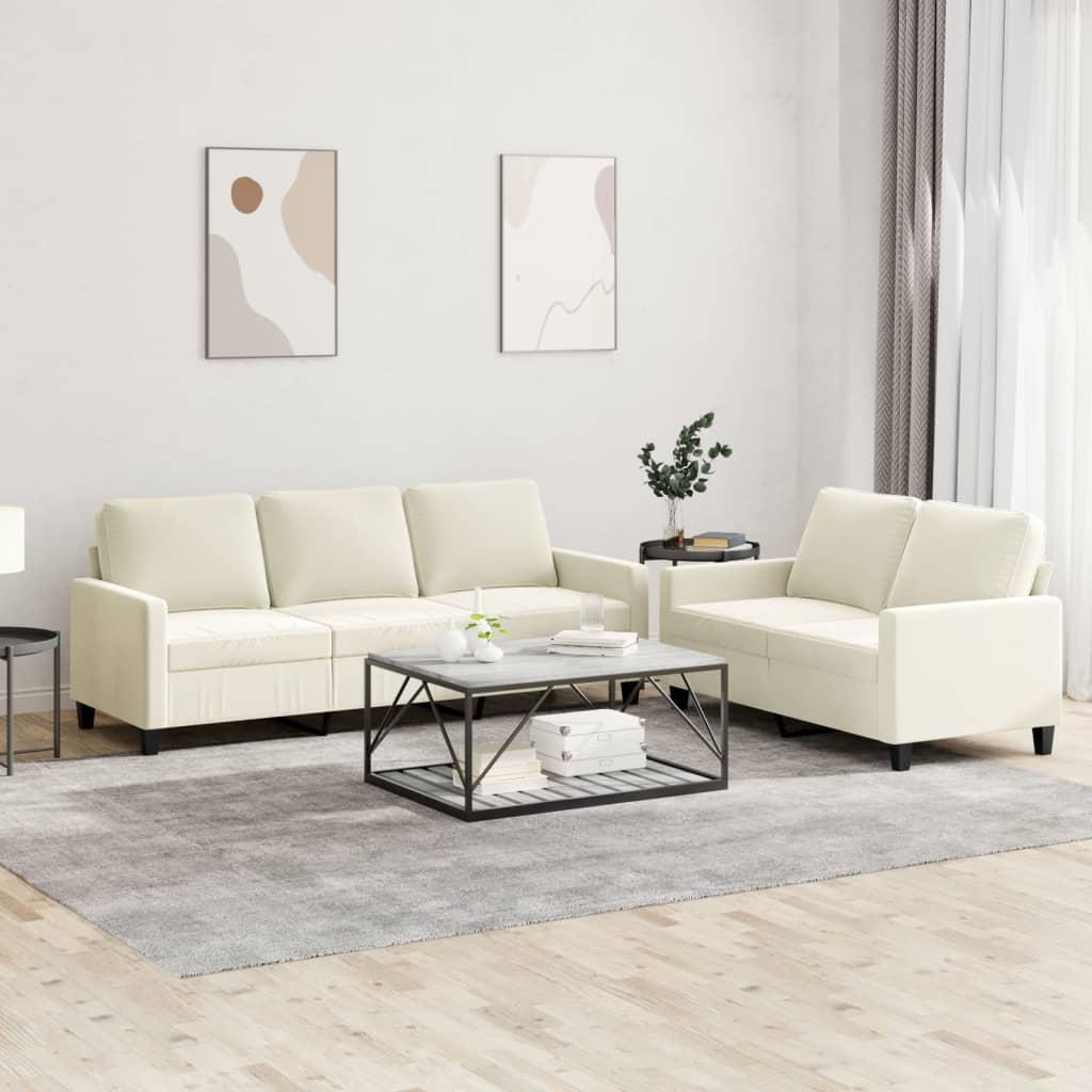 2 personers sofa med hynder velour cremefarvet