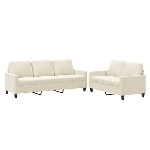 2 personers sofa med hynder velour cremefarvet