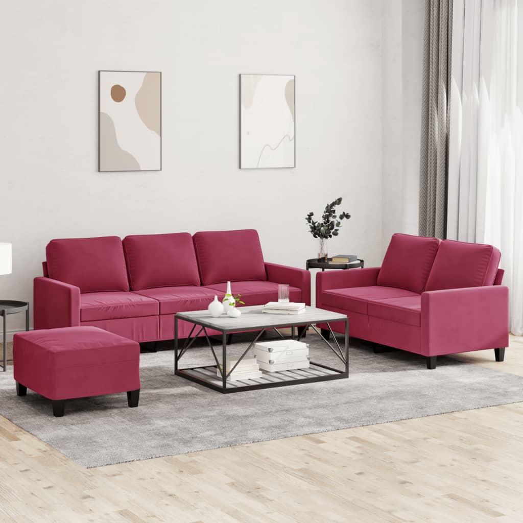 2 personers sofa med hynder velour vinrød