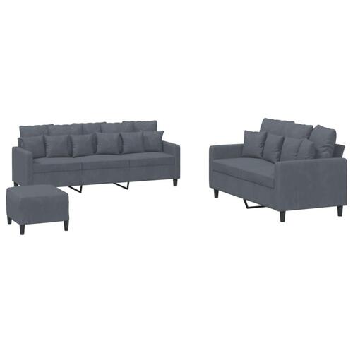 3 personers sofa med hynder velour mørkegrå