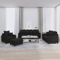 Sofasæt 4 dele med hynder velour sort
