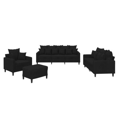 Sofasæt 4 dele med hynder velour sort