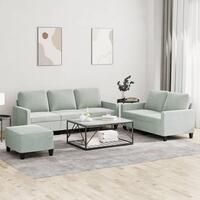 3 personers sofa med hynder velour lysegrå