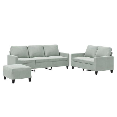 3 personers sofa med hynder velour lysegrå
