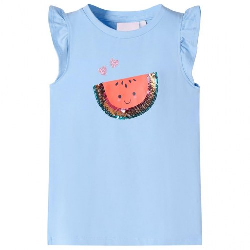 T-shirt til børn str. 116 med flæser lyseblå