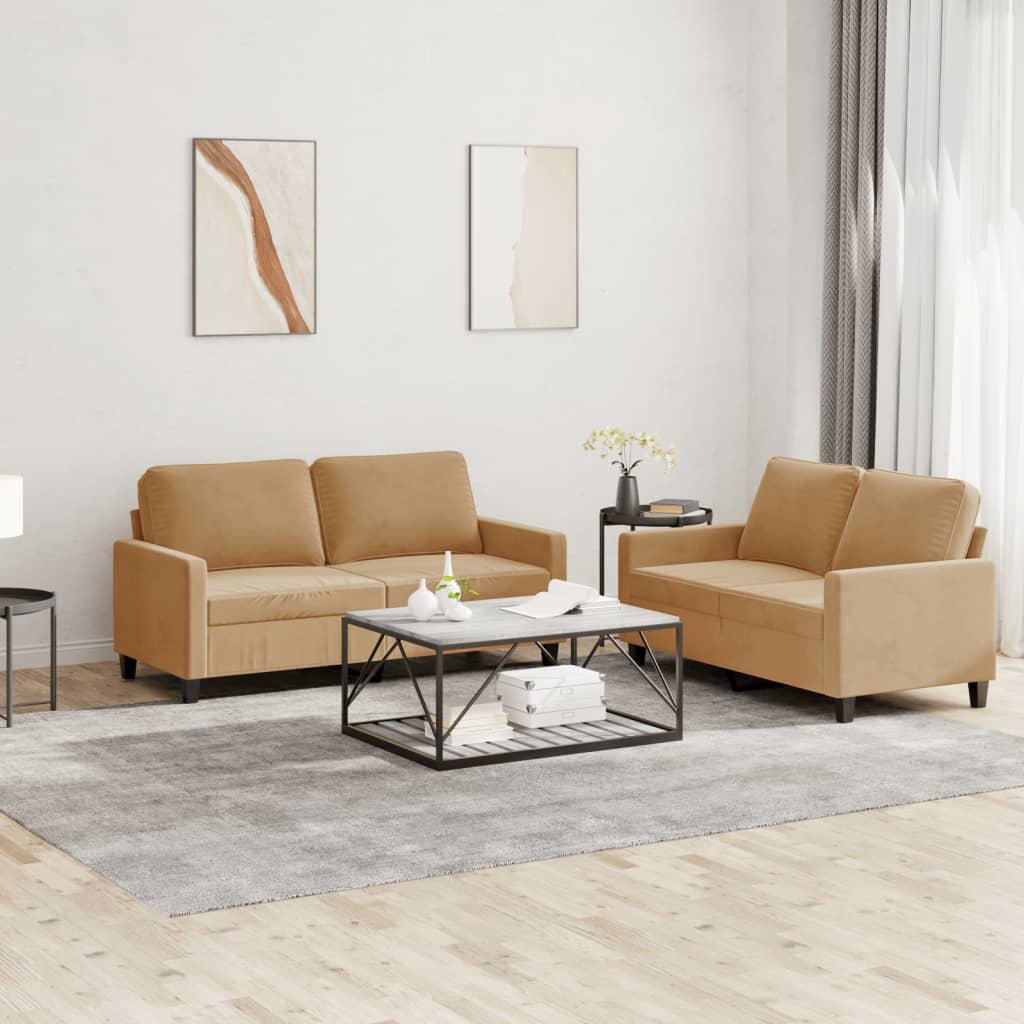2 personers sofa med hynder velour brun