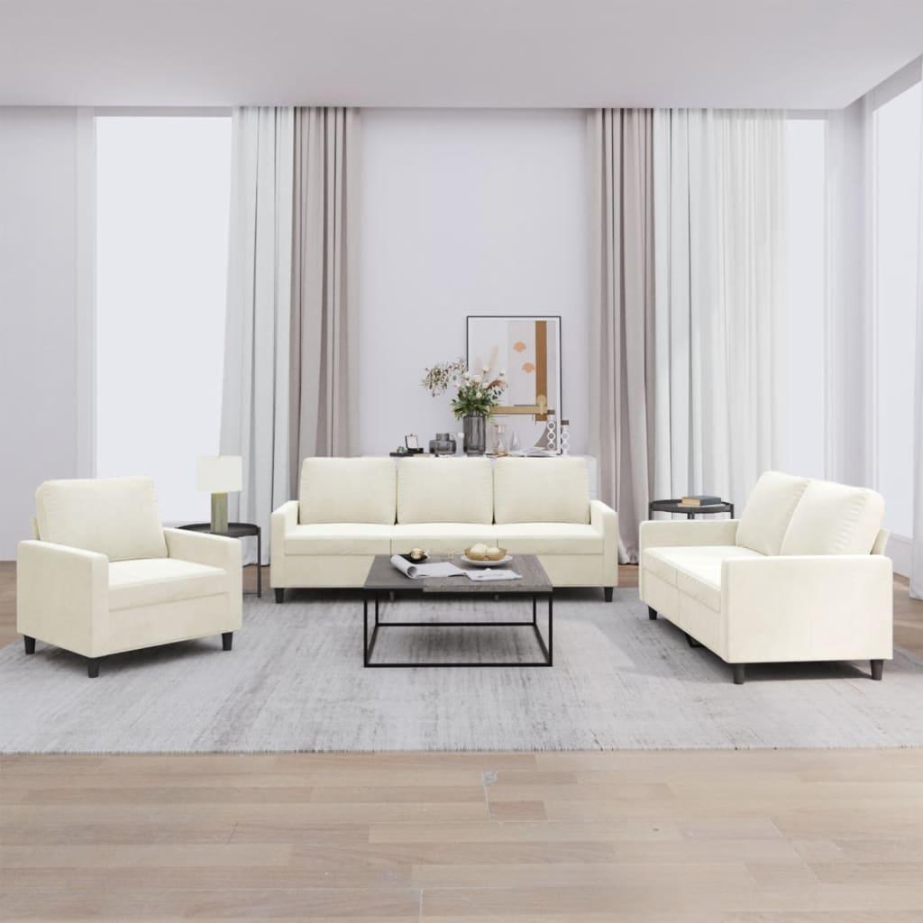 3 personers sofa med hynder velour cremefarvet