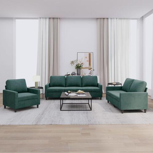 3 personers sofa med hynder velour mørkegrøn