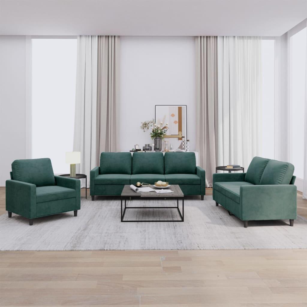 3 personers sofa med hynder velour mørkegrøn