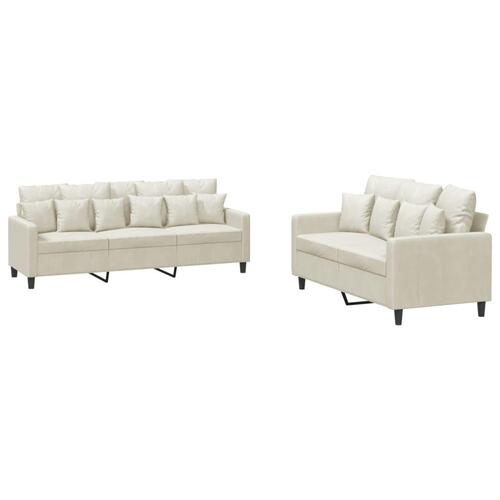 2 personers sofa med hynder velour cremefarvet