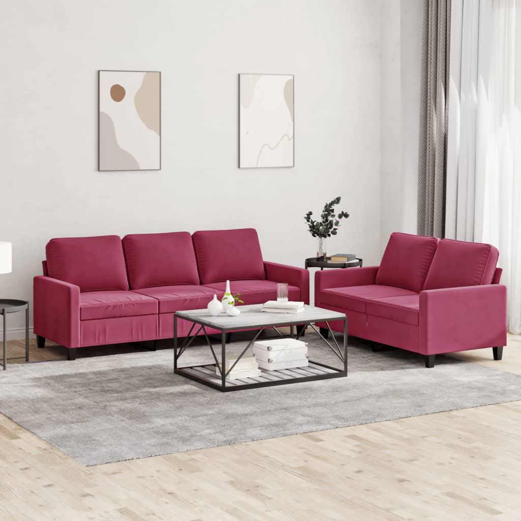 2 personers sofa med hynder velour vinrød