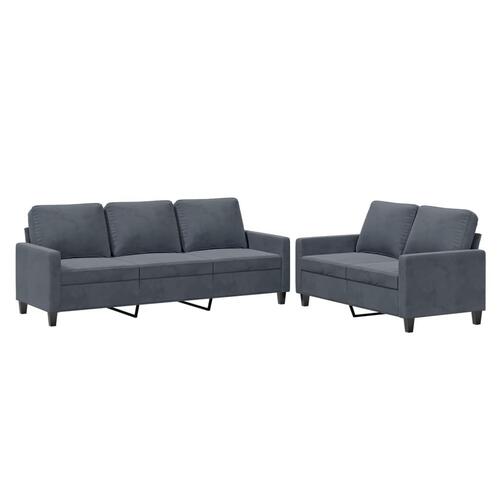 2 personers sofa med hynder velour mørkegrå