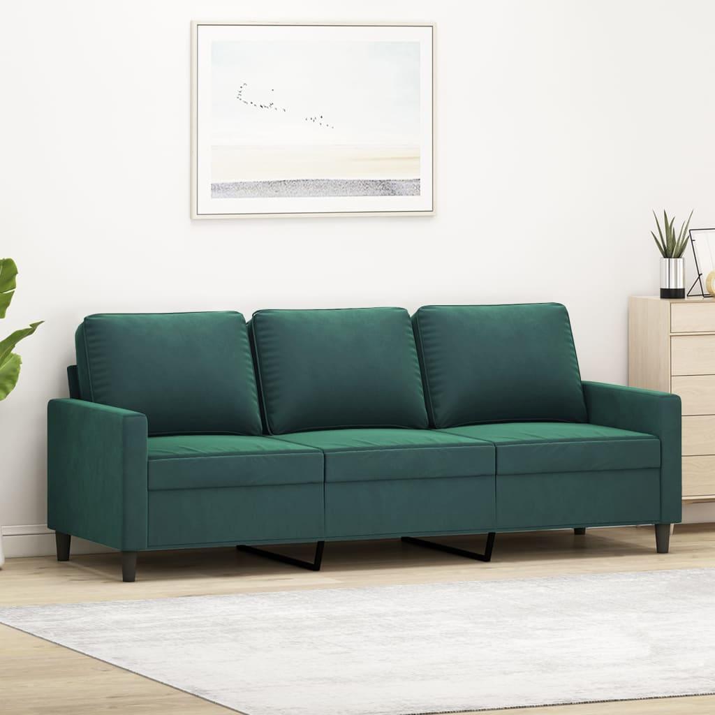 3-personers sofa 180 cm fløjl mørkegrøn billede
