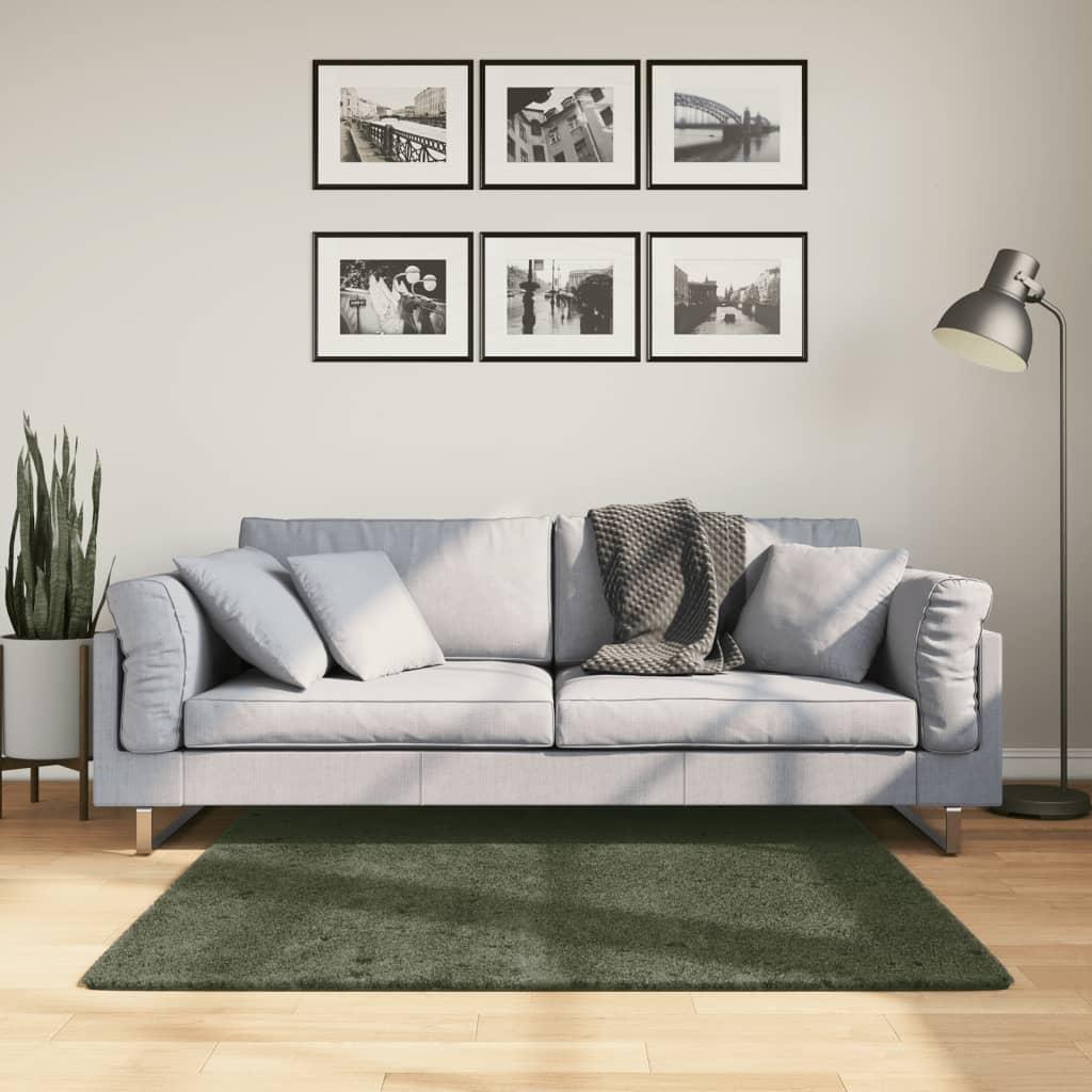 Gulvtæppe HUARTE 120x120 cm kort luv og vaskbart skovgrøn
