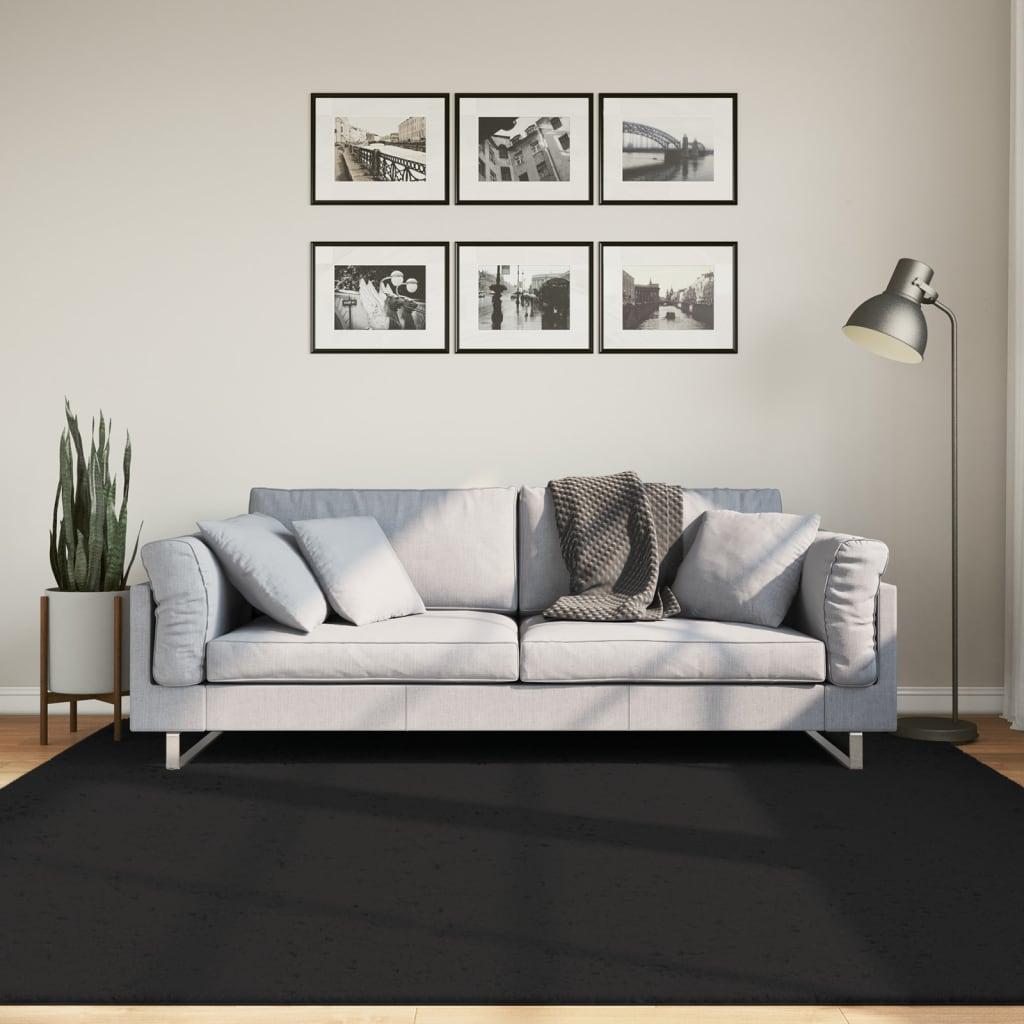 Gulvtæppe HUARTE 200x200 cm kort luv og vaskbart sort