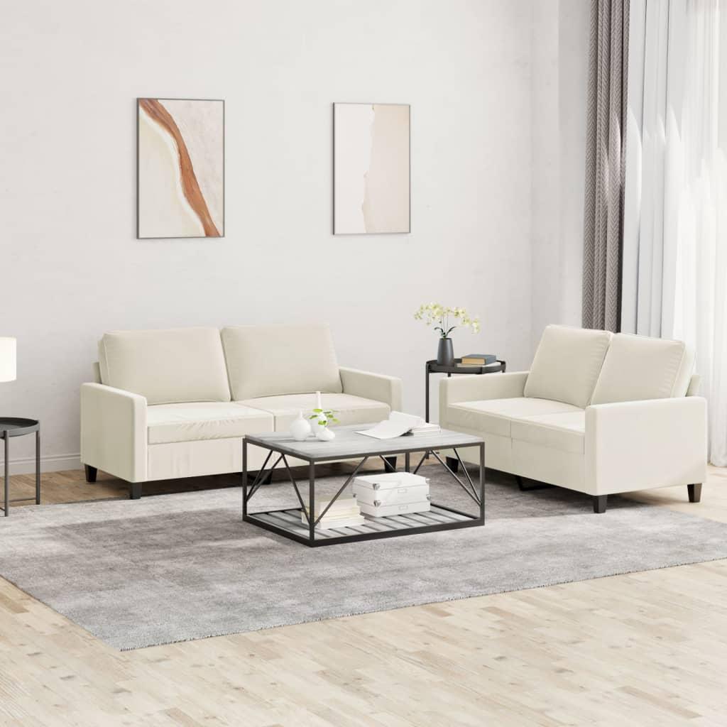 2 personers sofa med hynder velour cremefarvet