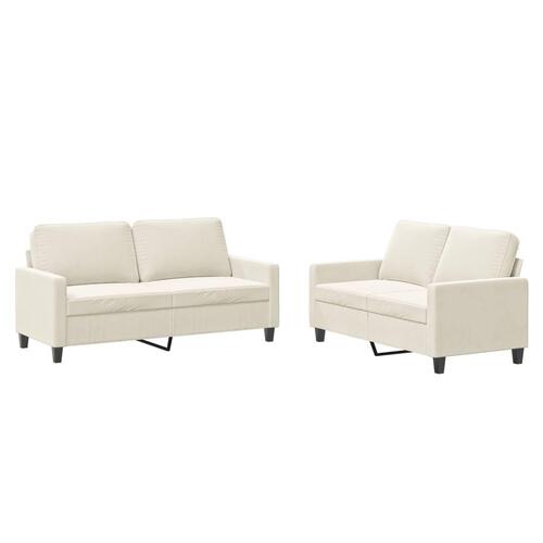 2 personers sofa med hynder velour cremefarvet
