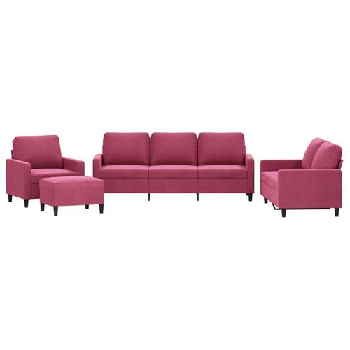 Sofasæt 4 dele med hynder velour vinrød