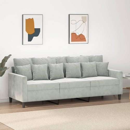 3-personers sofa i velour - lysegrå, sædebredde 180 cm
