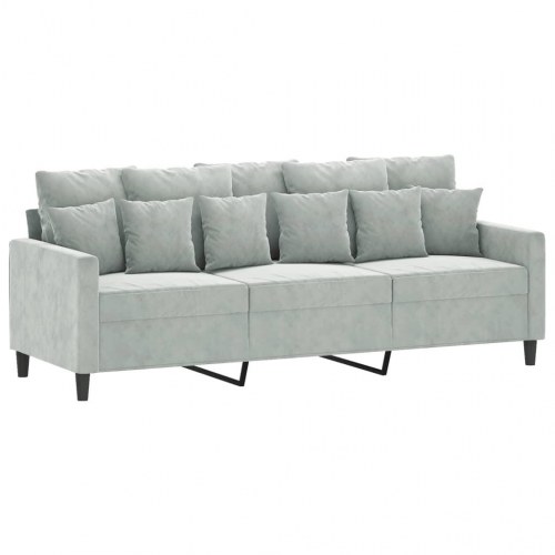 3-personers sofa i velour - lysegrå, sædebredde 180 cm