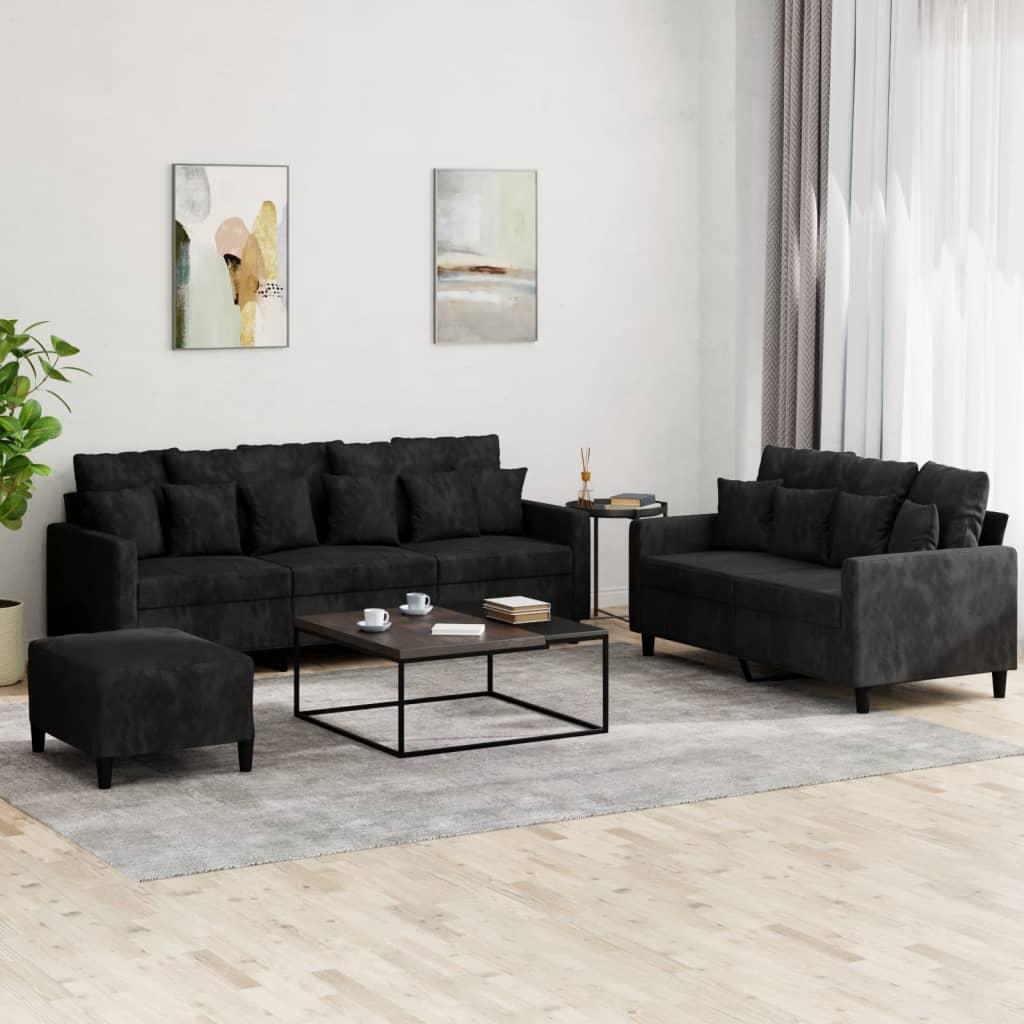 3 personers sofa med hynder velour sort