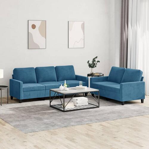 2 personers sofa med hynder velour blå