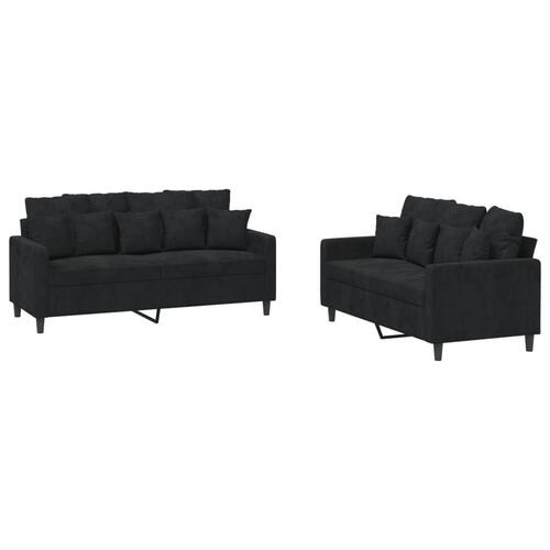 2 personers sofa med hynder velour sort