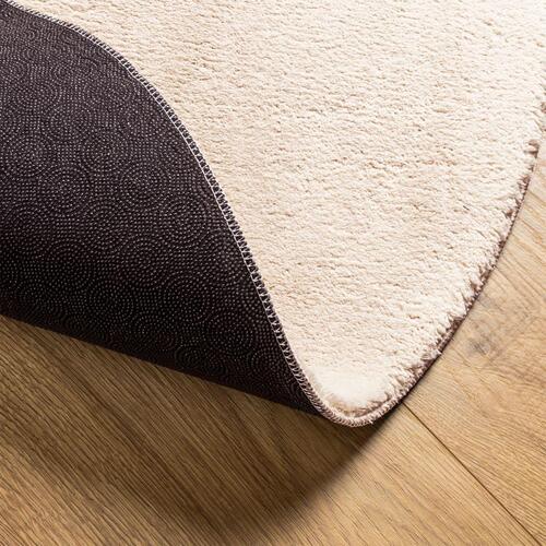 Gulvtæppe HUARTE Ø 80 cm kort luv og vaskbart beige