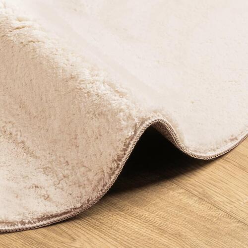 Gulvtæppe HUARTE Ø 80 cm kort luv og vaskbart beige