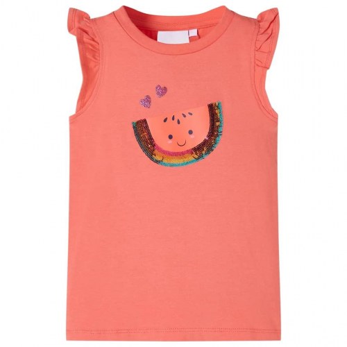 T-shirt til børn str. 92 flæser koralfarvet