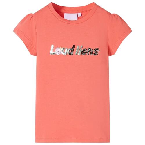 T-shirt til børn str. 128 med flæser koralfarvet