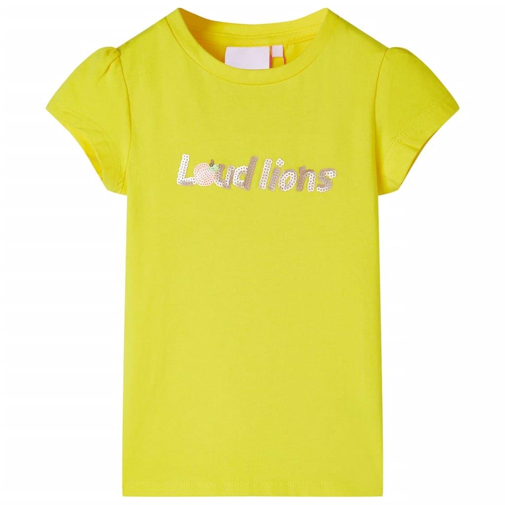T-shirt til børn str. 140 - lysegul med pailletbogstaver billede