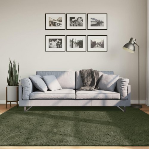 Gulvtæppe HUARTE 200 x 200 cm kort luv vaskbart skovgrøn