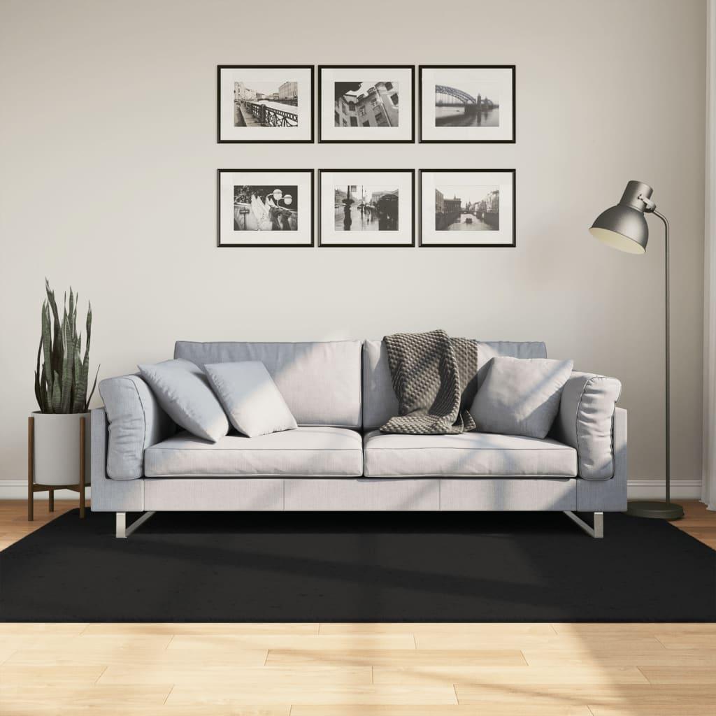 Gulvtæppe HUARTE 140x200 cm kort luv og vaskbart sort
