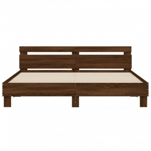 Sengeramme med sengegavl 200 x 200 cm - brun egetræ