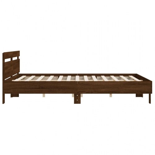 Sengeramme med sengegavl 200 x 200 cm - brun egetræ