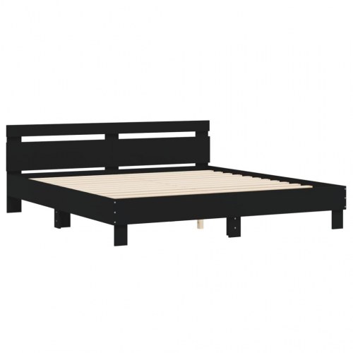 Sengeramme med sengegavl 200x200 cm - konstrueret træ, sort