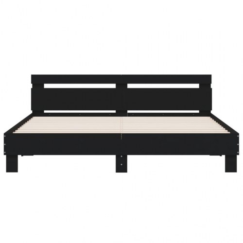 Sengeramme med sengegavl 200x200 cm - konstrueret træ, sort