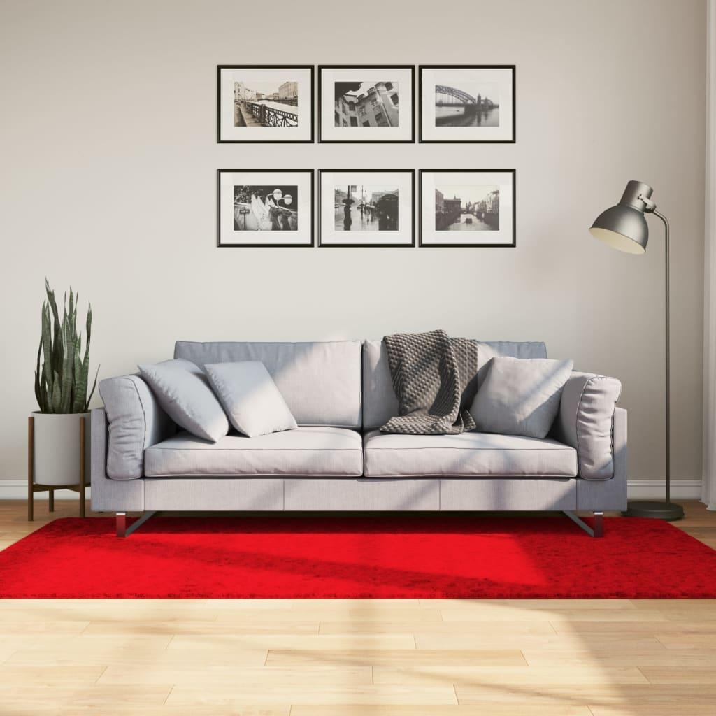 Gulvtæppe HUARTE 100x200 cm kort luv og vaskbart rød